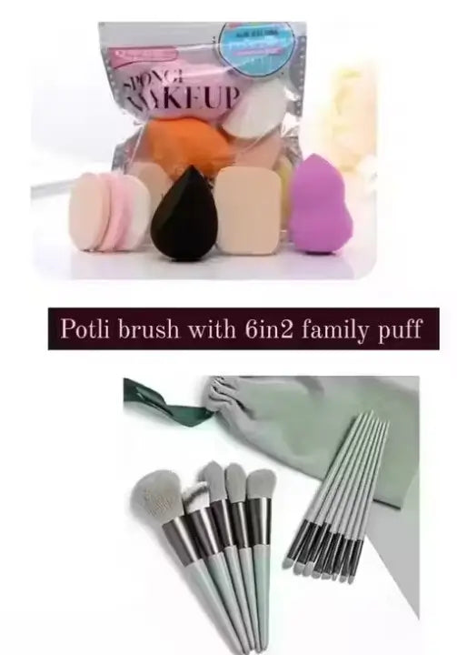 Professional FIX+ Makeup Brushes Green Colour Set of 13PCS with Beauty Blender