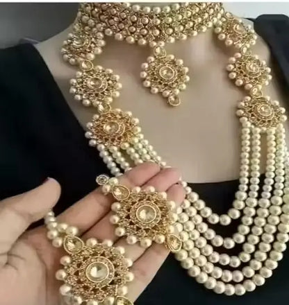 Jewellery Set | Gold-Plated Alloy Bridal Set with American Diamonds, Adjustable Full Set for Women