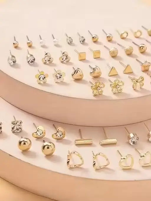 Ekom RARE 1 gold-plated multicolor pearl and AD stud earrings set, 30 pairs of jewelry and watches accessories.