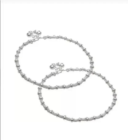 Fancy Matte Finish Payaliya – 2 Pair Chain Anklets for Women & Girls, Sterling Brass & Copper, Standard Free Size