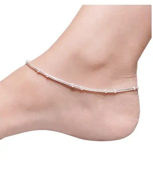 Silver-Plated Anklets & Necklace Chain Combo | Free Size Alloy Payal | Non-Adjustable Fashion Jewellery Set (Pack of 2)