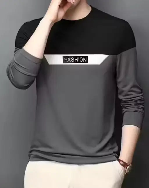 Men’s Round Neck Cotton Blend Full Sleeve Printed T-shirt – S to XXL.