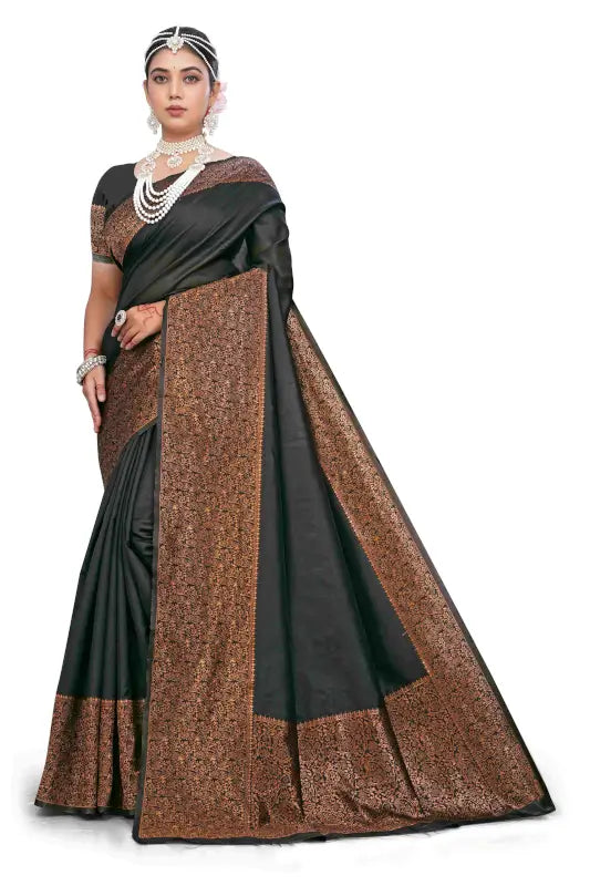 Silk Saree  The Royal Black Copper Zari Collection
