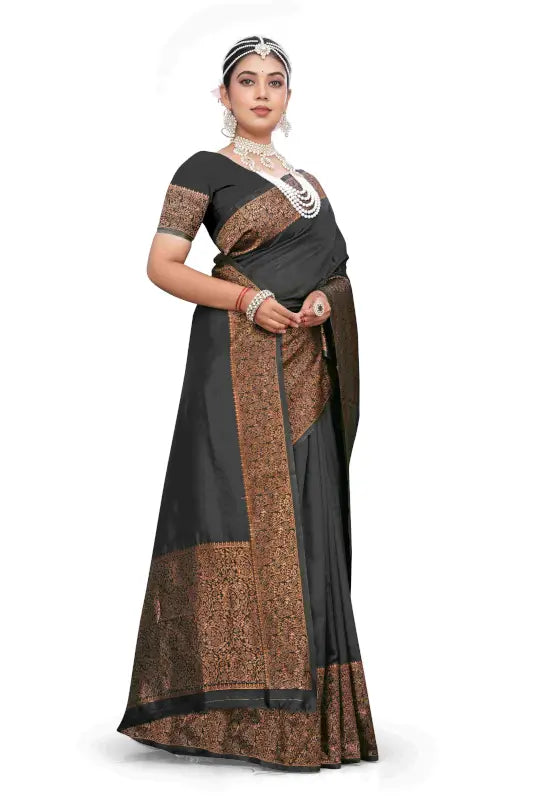 Silk Saree  The Royal Black Copper Zari Collection