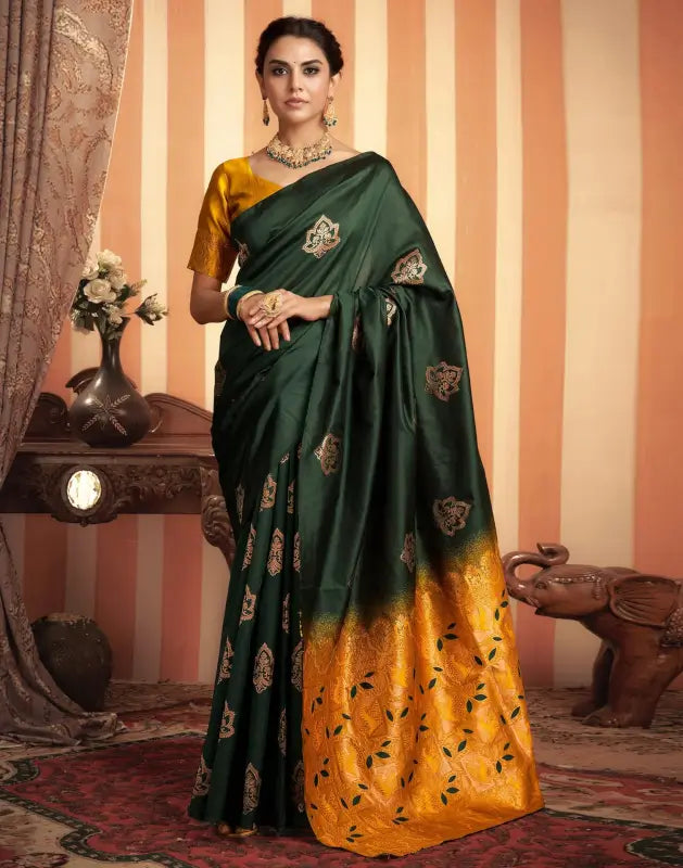 Silk Saree  The Royal Green Golden Elegance Collection