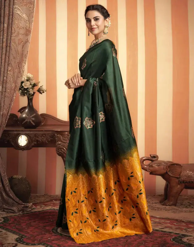 Silk Saree  The Royal Green Golden Elegance Collection