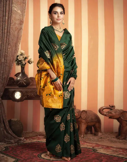Silk Saree  The Royal Green Golden Elegance Collection