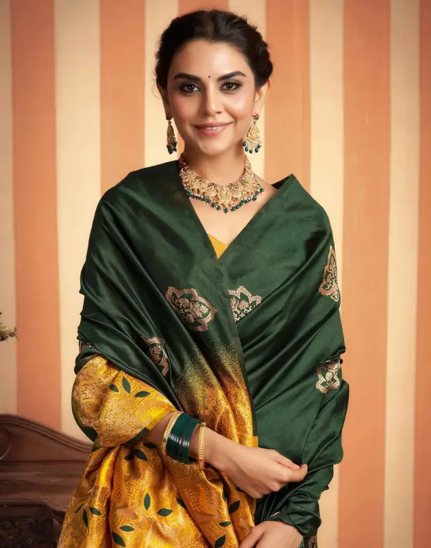 Silk Saree  The Royal Green Golden Elegance Collection