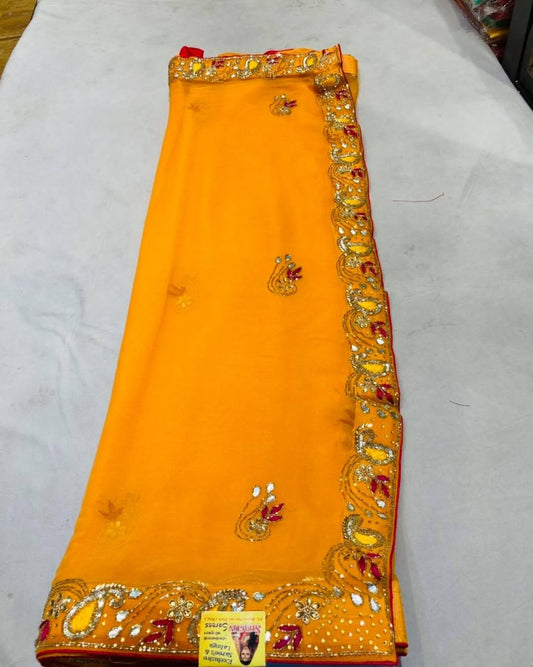Elegant women's saree featuring intricate embroidery, cording, and sequin work from Drpshippr's collection.
