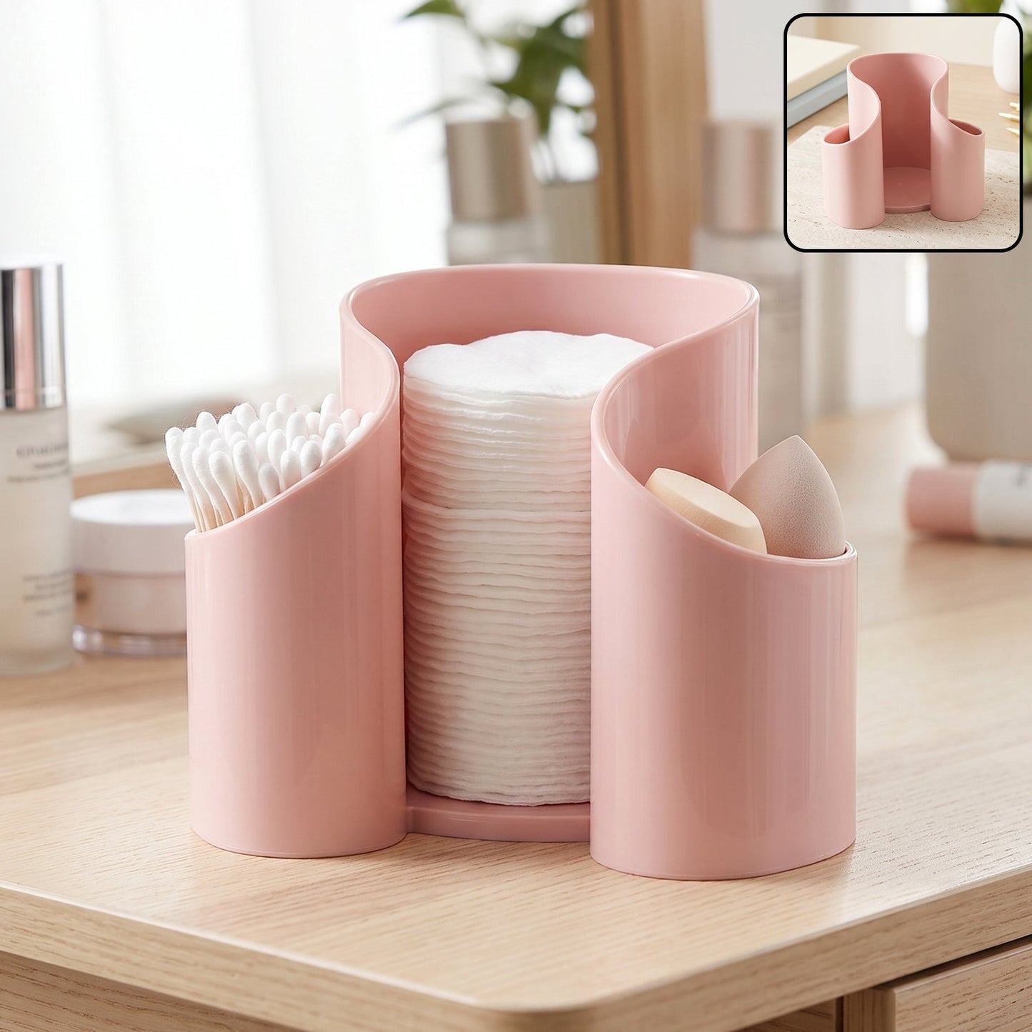 Plastic Cosmetic Desktop Organizer Caddy For Cotton Pads And Makeup (1 Pc)