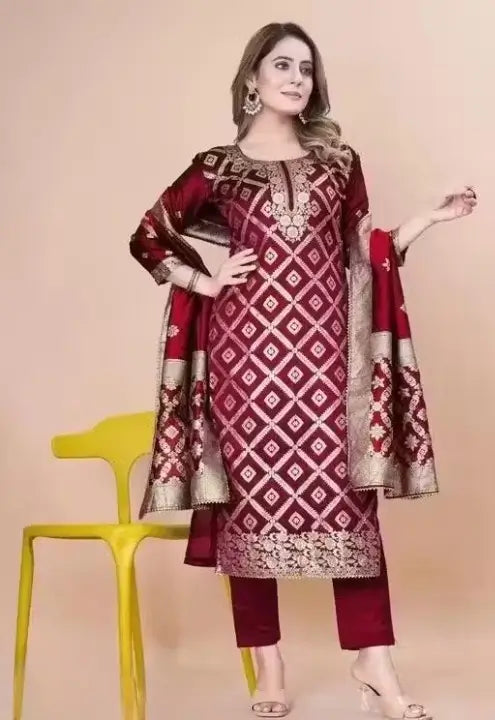 Exclusive Super Best Party Wear Salwar Suit Collection for Women – Art Silk Zari Woven Unstitched Set