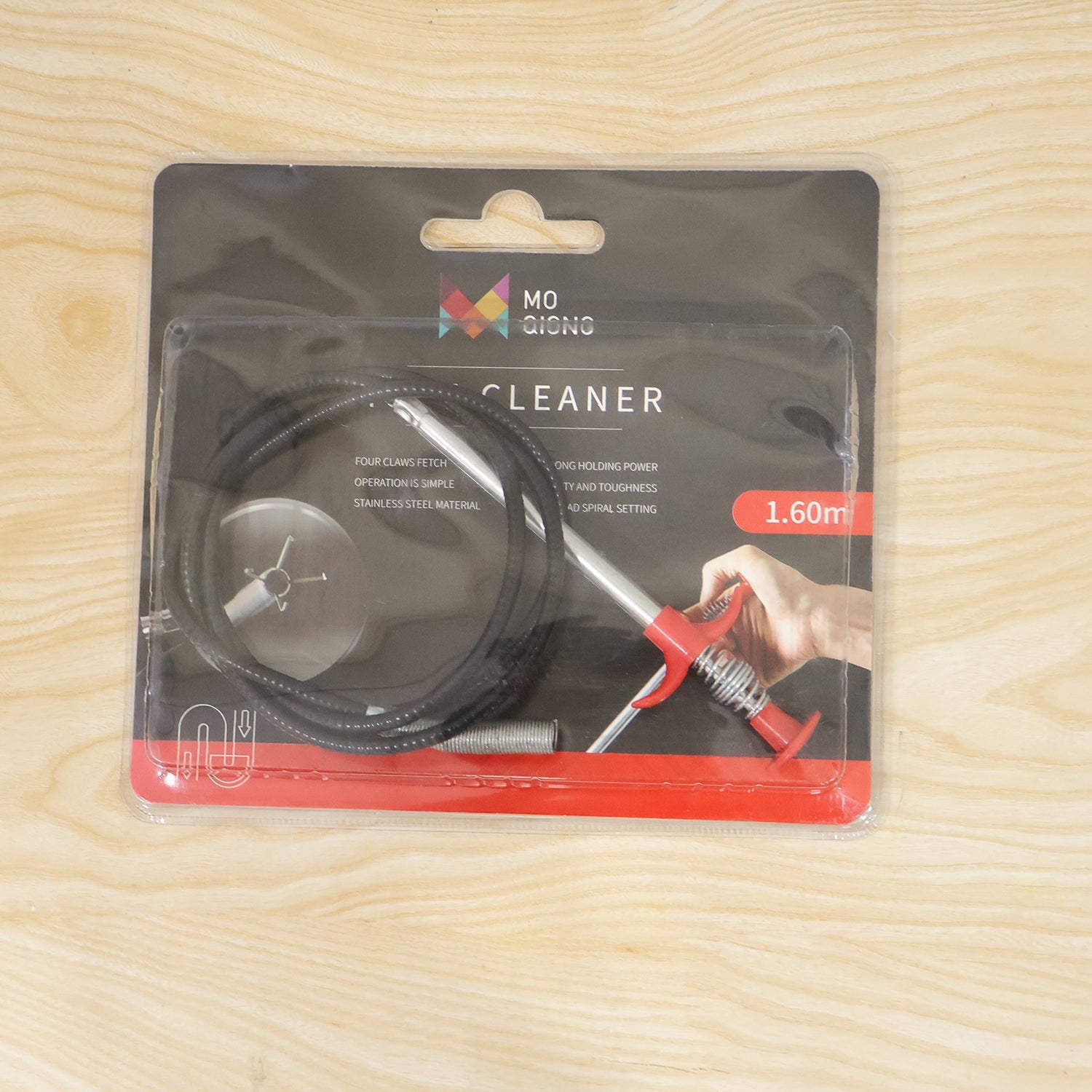 Wukusy premium spring drain dredging tool with 63-inch sink cleaner claw grabber for unclogging drains and removing debris.