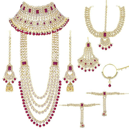 Ethnic Indian Traditional Gold Plated Kundan Dulhan Bridal Jewellery Set Choker Earrings Maang Tikka Hathphool for Women Girls