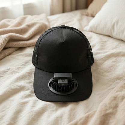 Wukusy portable USB rechargeable cooling cap with built-in mini fan, lightweight and comfortable for outdoor use.