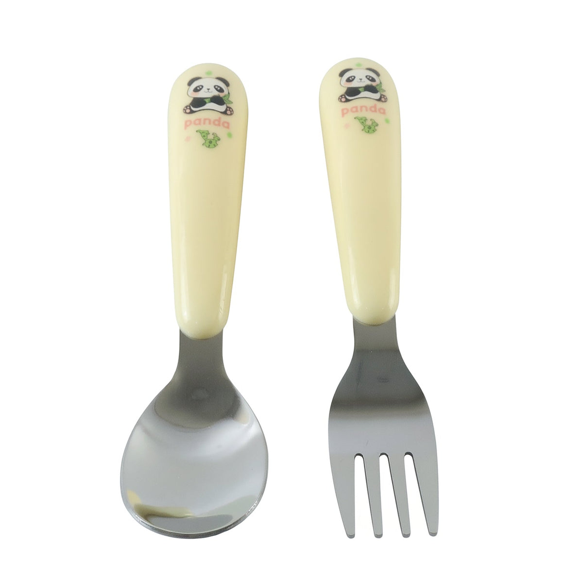Wukusy kids cartoon spoon and fork set with easy grip handles, colorful and child-friendly for daily feeding.