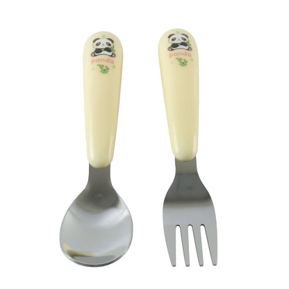 Wukusy kids cartoon spoon and fork set with easy grip handles, colorful and child-friendly for daily feeding.