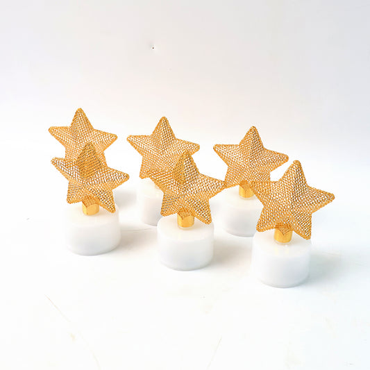 Set of six decorative LED star candles by Wukusy with glowing star-shaped lights for ambiance and home decor.