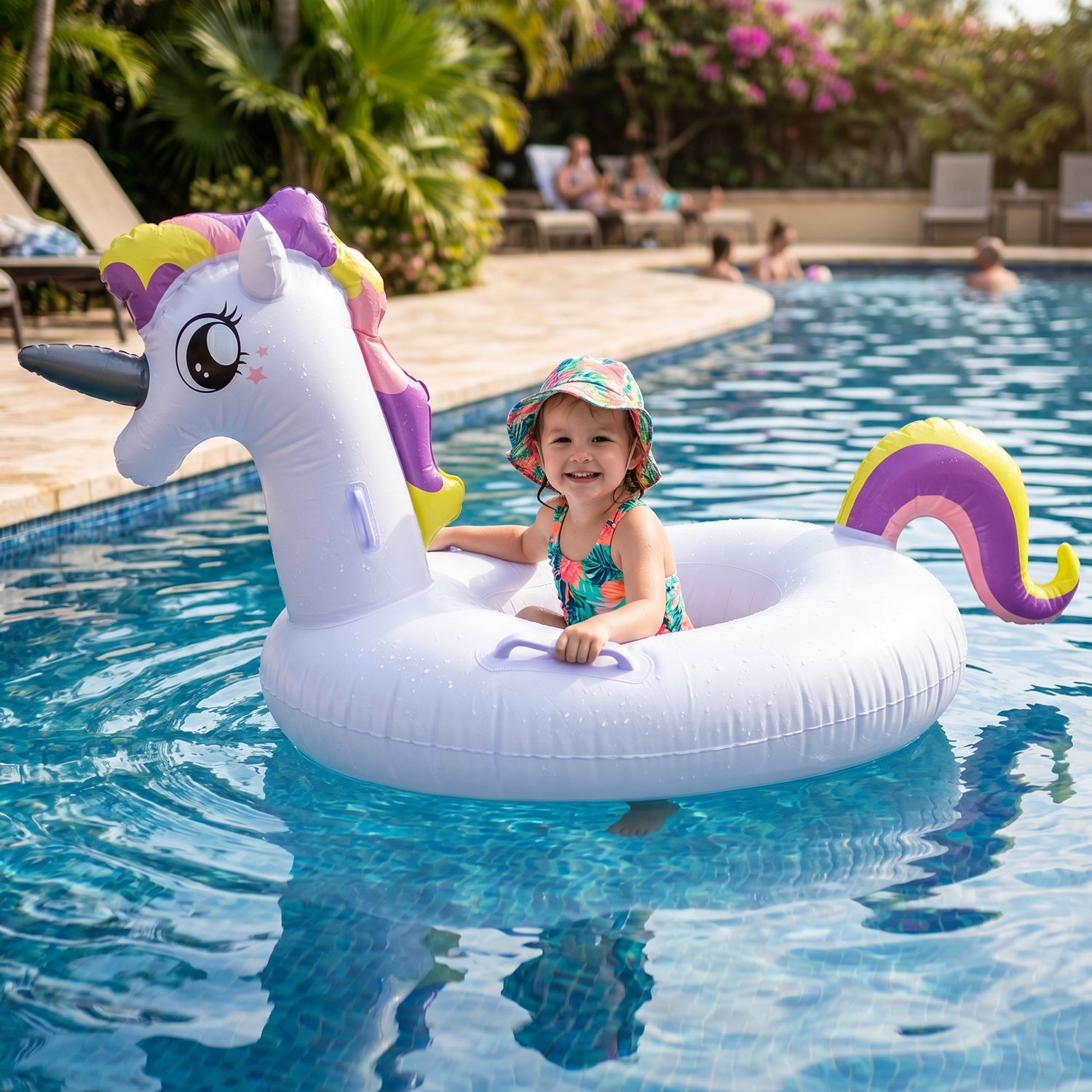 Kids Inflatable Unicorn Swim Ring Pool Float With Safety Handles  1 Pc