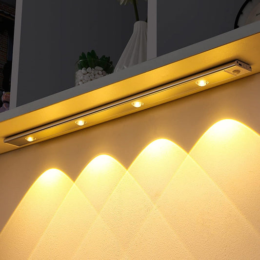 Drpshippr motion sensor cabinet light illuminating a kitchen cabinet with automatic on/off feature for home and kitchen use.