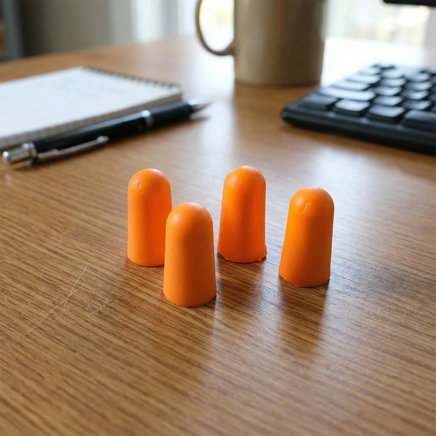 Wukusy soft foam noise reduction ear plugs with storage case, 4 pairs, shown in open case with ear plugs inside