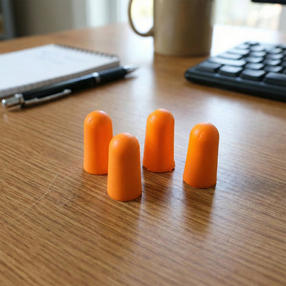 Wukusy soft foam noise reduction ear plugs with storage case, 4 pairs, shown in open case with ear plugs inside