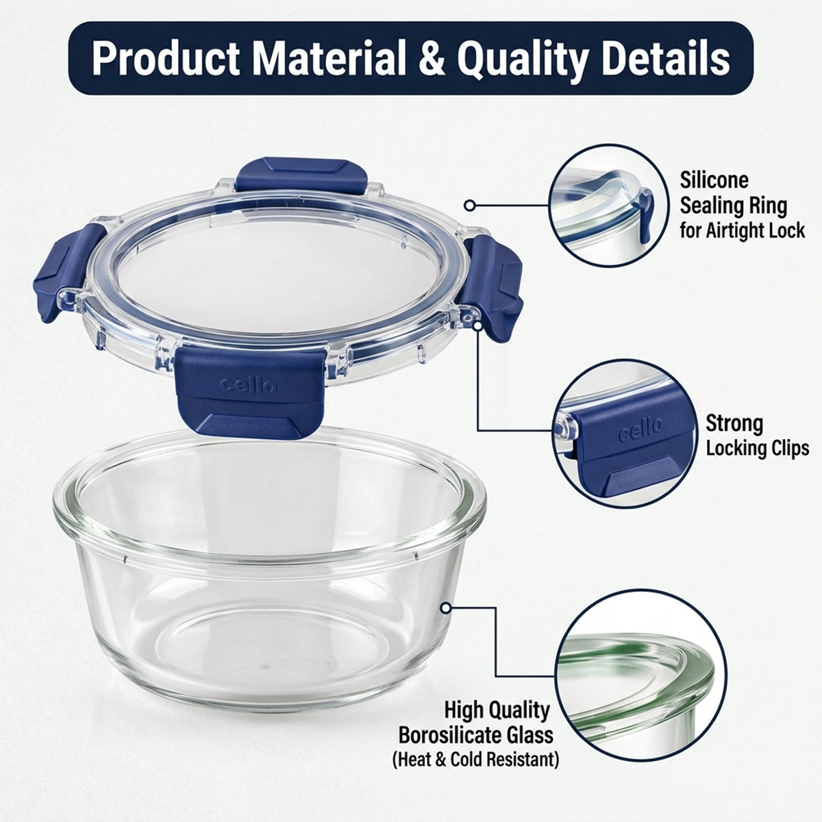 Wukusy 400ml round glass food storage container with smart lock lid