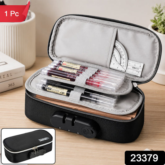 4 Layer Zipper Stationery Pouch Pencil Case With Combination Lock For Students (1 Piece)