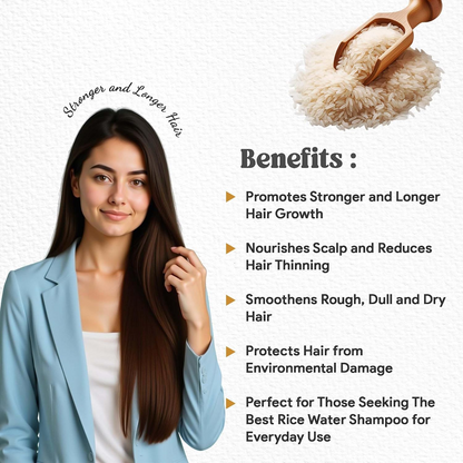 Dropdash Rice Water Hair Shampoo bottle, paraben and sulphate-free, new arrival, with a sleek design and clear label.