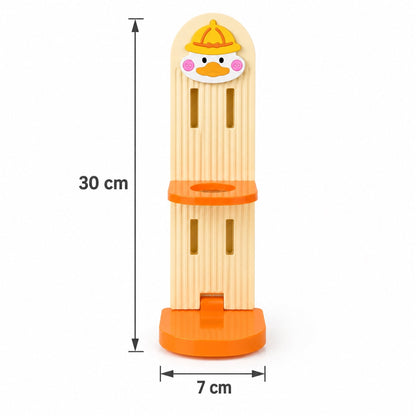 Wall mounted Wukusy bottle storage rack with adjustable collar, suitable for bath or sink, shown in a close-up of the product.