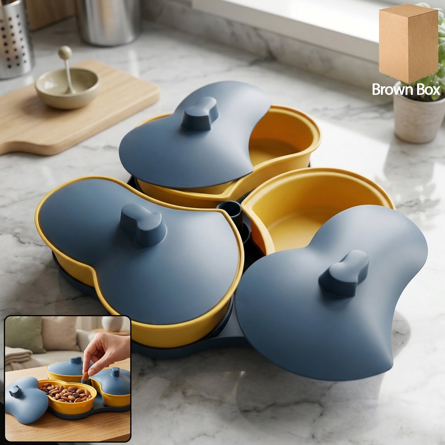 Multipurpose 3 Section Snack Serving Tray With Lid (1 Pc)