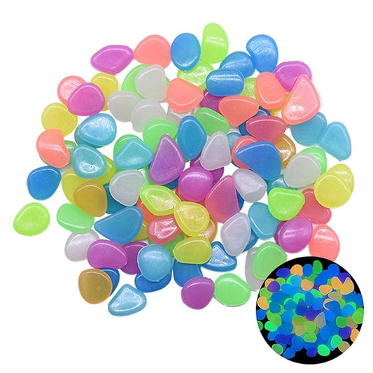 Set of 100 luminous glow stones for walkways and garden decor, mixed colors, by Drpshippr. Bright, decorative pebbles for outdoor lighting.
