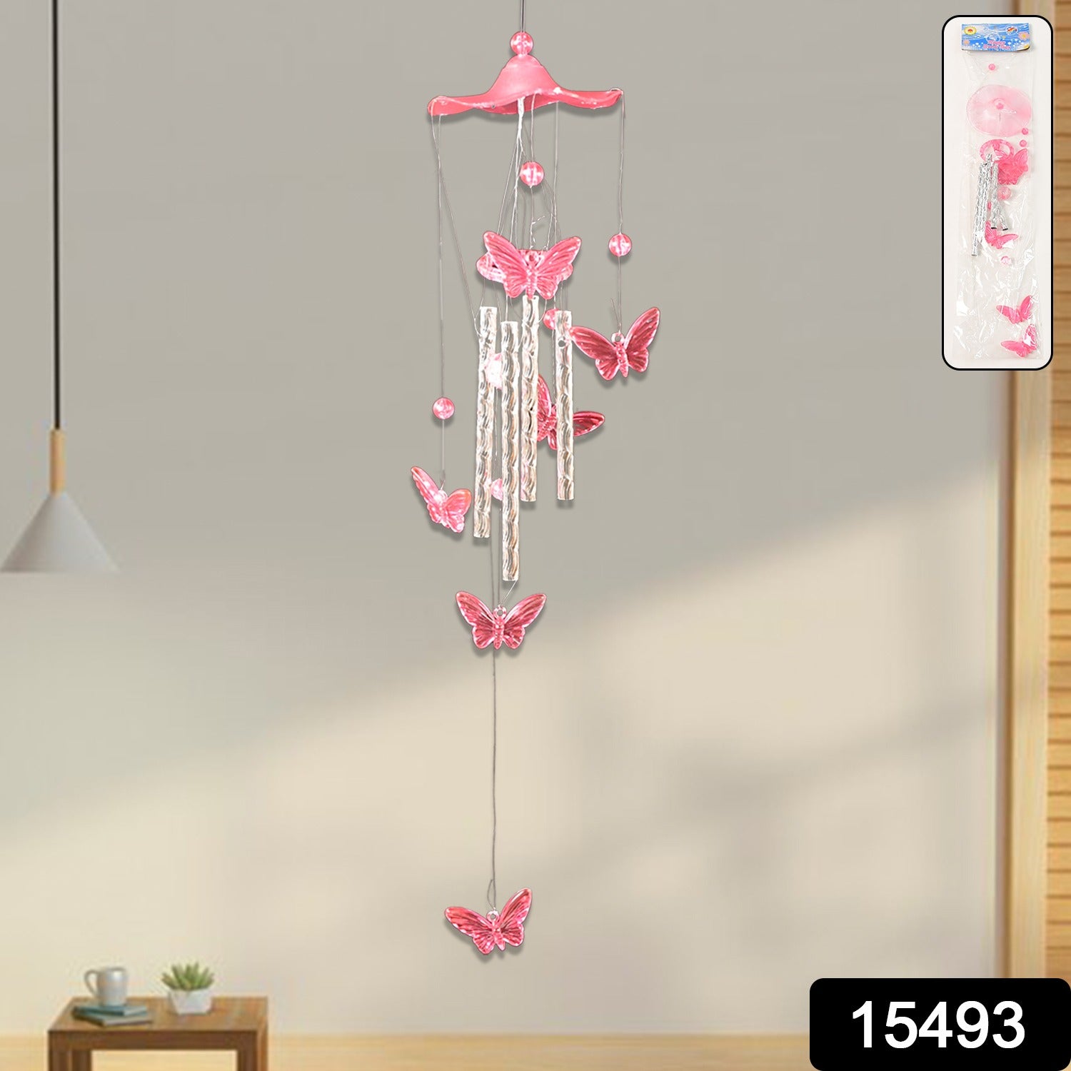 Wukusy Butterfly Bell Wind Chimes with decorative butterfly design and hanging metal tubes, creates soothing sounds outdoors