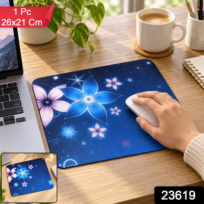 Wukusy floral mouse pad with non-slip rubber base, 26x21 cm, featuring colorful flower patterns on a smooth surface.