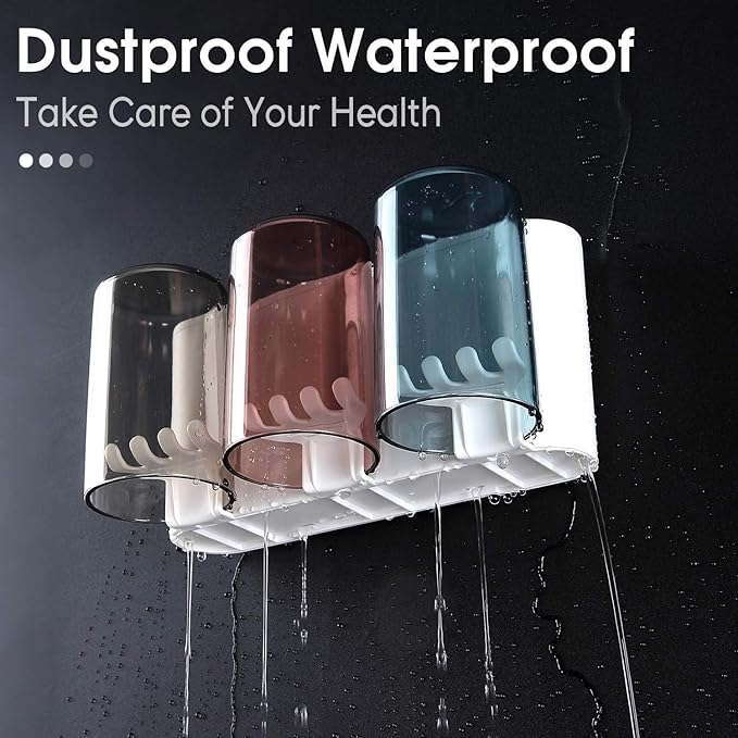 Drpshippr 3 cup tooth rack for home and kitchen use, with space for toothbrushes and dental accessories, mounted on a wall.