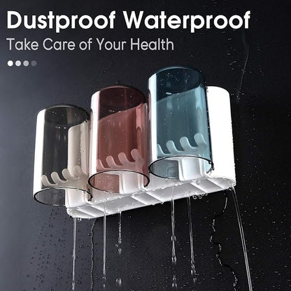 Drpshippr 3 cup tooth rack for home and kitchen use, with space for toothbrushes and dental accessories, mounted on a wall.