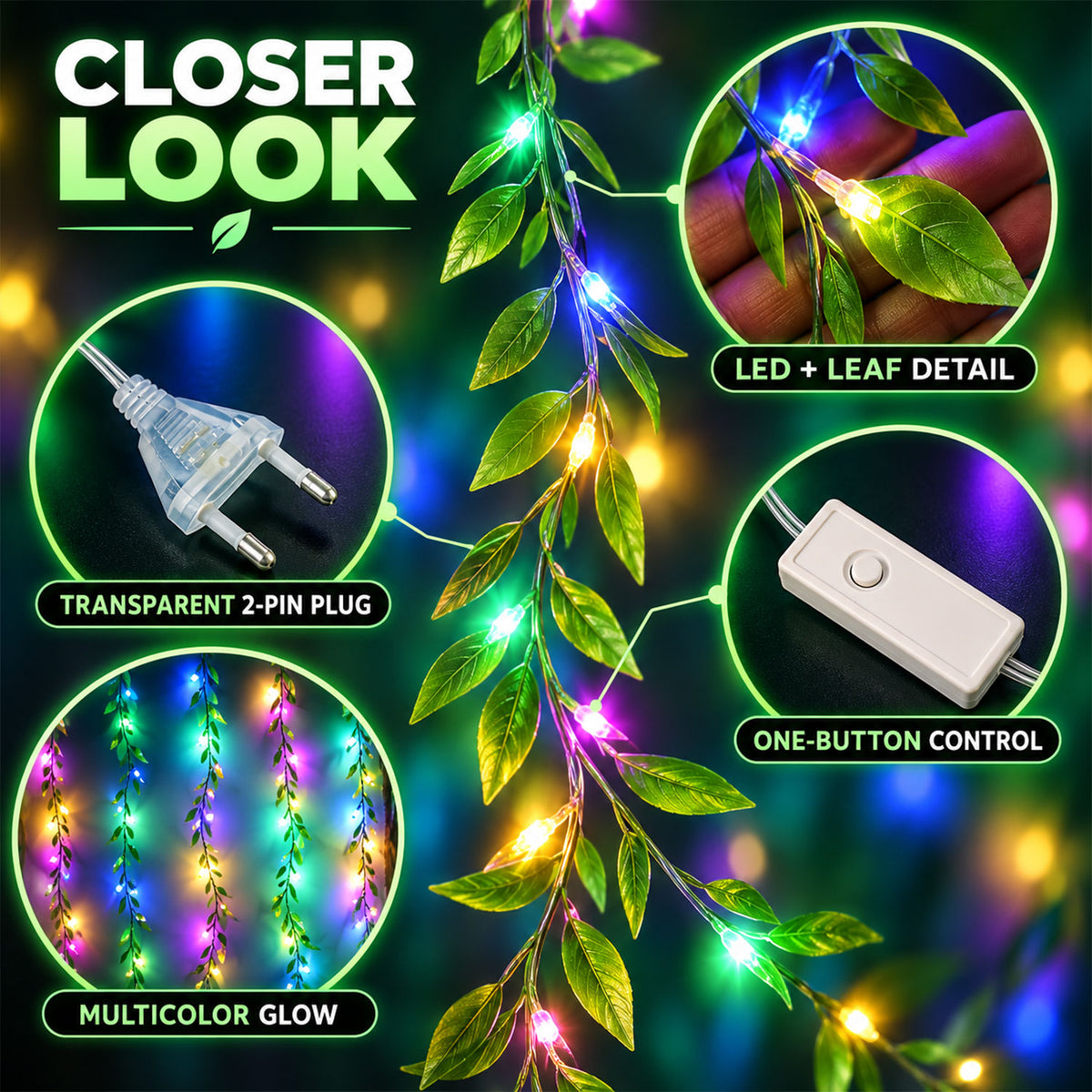 Bis Certified Decorative Leaf Led Curtain Light With Button Controller (1 Pc Approx. 3.5 Mtr)