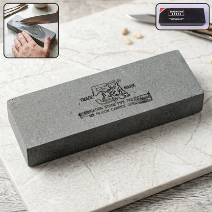 Wukusy silicon carbide combination knife sharpening stone, B grade whetstone with dual abrasive sides for kitchen knife sharpening.