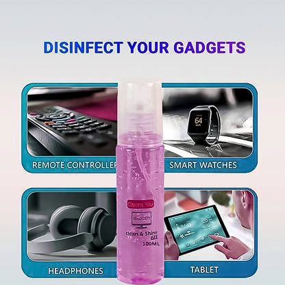 Wukusy Liquid Gadget gel cleaner for mobile and laptop screens, 100ml, showing the gel solution bottle and screen cleaning process