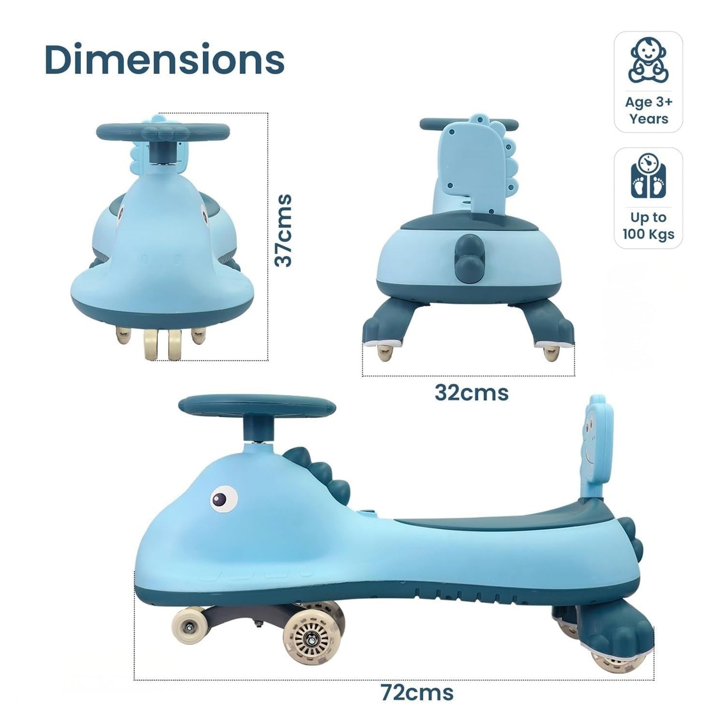 Kids Swing Car Ride On Toy With Music Blue Shark Design Magic Twist Car (1 Pc)