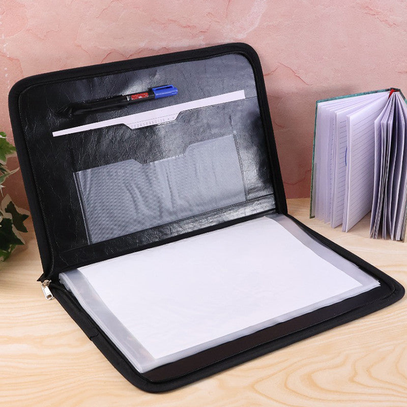 Wukusy Aerotix A4 portfolio file with zipper, 20-leaf professional document organizer folder, black with multiple document slots