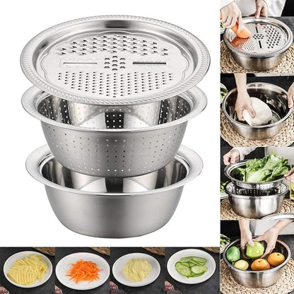 Stainless steel multifunctional basin set by Drpshippr with multiple bowls and lids for versatile kitchen use.
