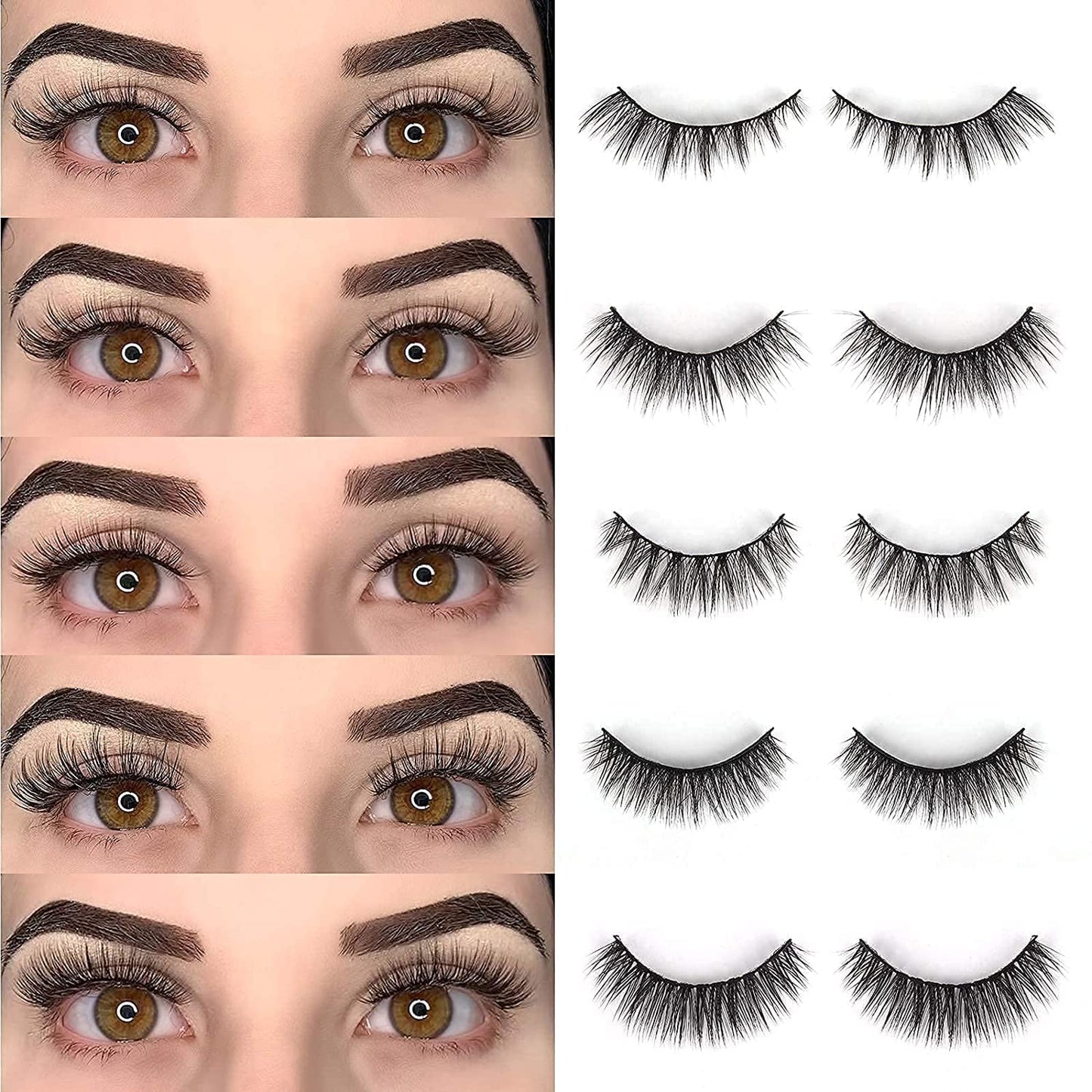 Magnetic Eyelashes, Long Natural Eyelashes, Fake Mink False Eyelashes Volume Eyelashes(Pack of 10)