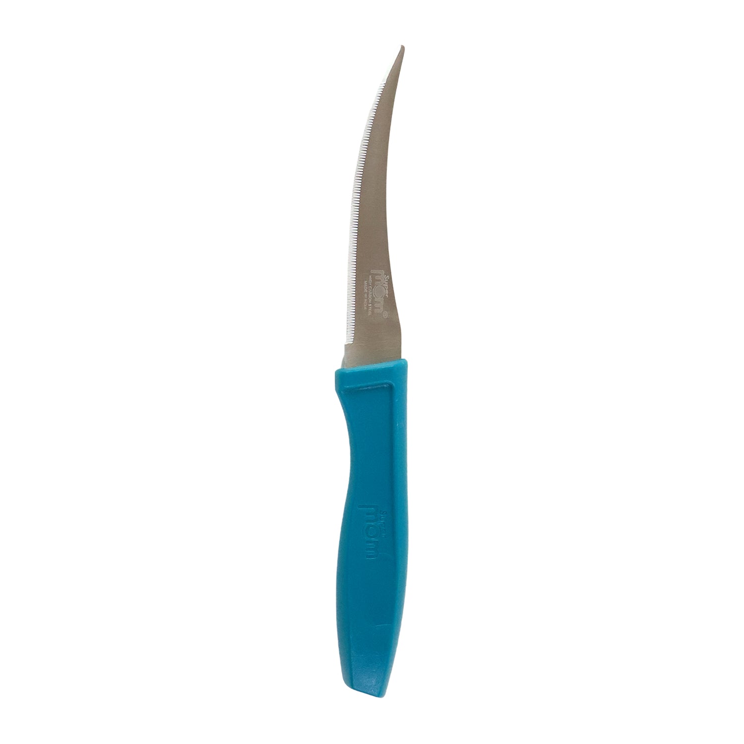 Wukusy Supermom premium stainless steel tomato knife with serrated edge, ideal for precise slicing of tomatoes in the kitchen.