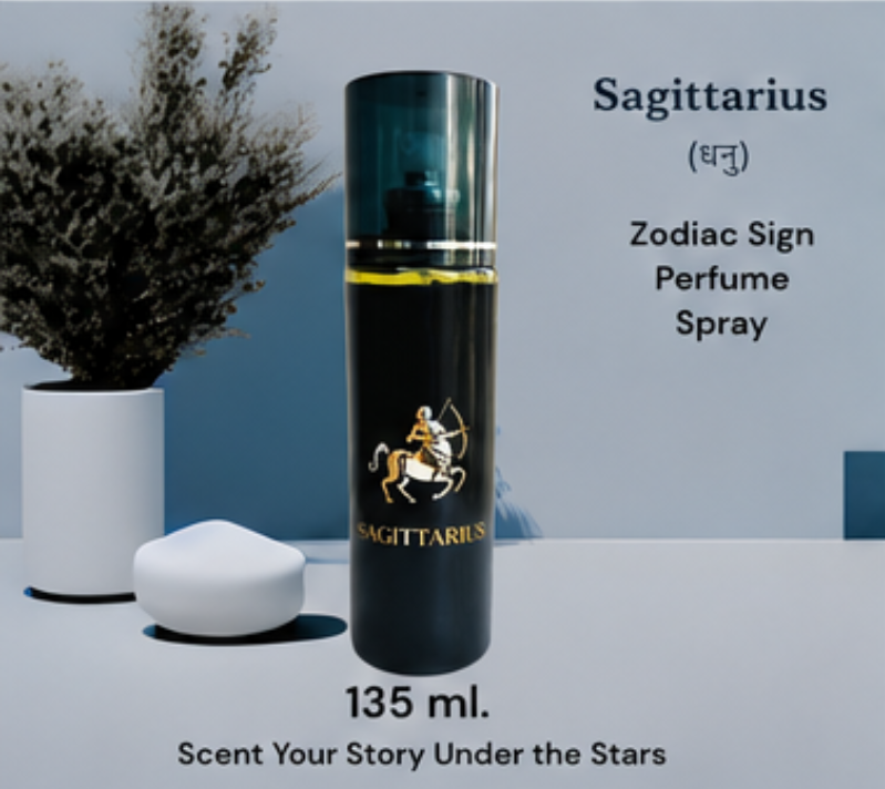 Dropdash Zodiac Signs Sagittarius liquid body spray for men and women, 135ml, featuring zodiac-themed branding and packaging.