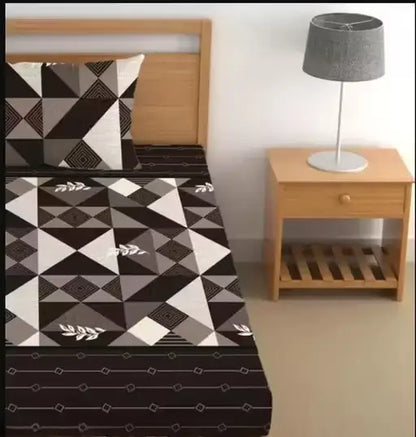 Single Bed Cotton Bedsheet with One Pillow Cover – Superfine, Geometric Print, Summer Use