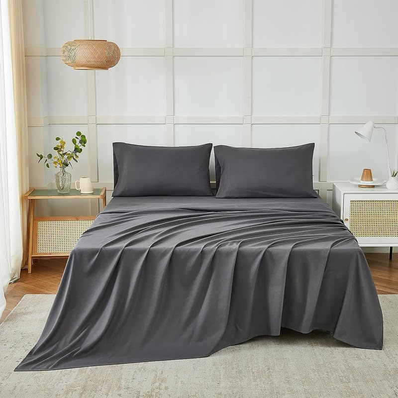 Dark grey FIZZI SHOP Seasons bedsheet for single bed, 60x90 inches, with soft fabric and simple design for comfortable sleep.