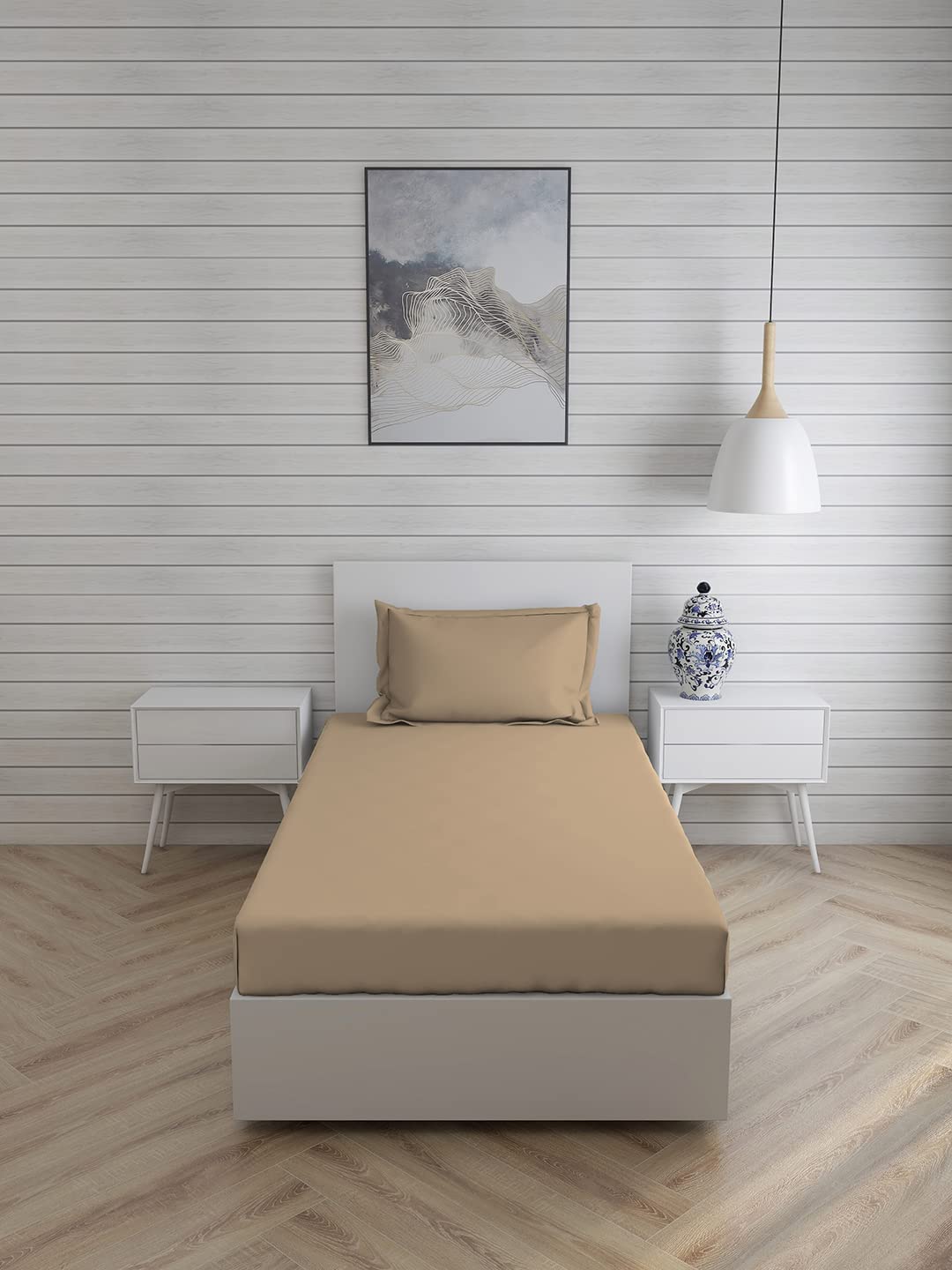 Seasons Plain Bedsheet with 1 Pillow Cover, Beige