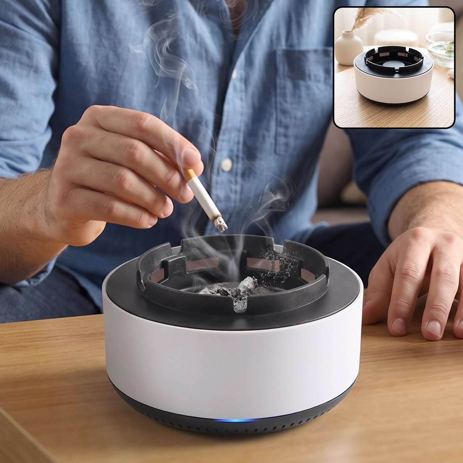 Smokeless Ashtray With Air Purifier And Push Down Lid For Home Office (1 Pc)