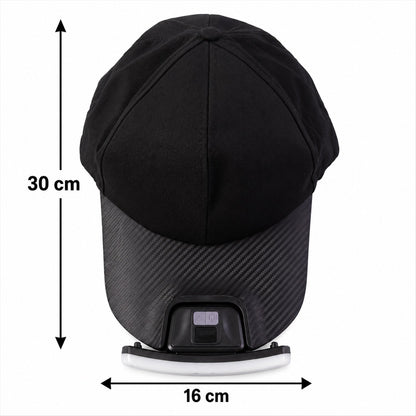 Wukusy USB rechargeable LED hat light attached to a cap, ideal for camping and outdoor activities, with motion sensor feature.