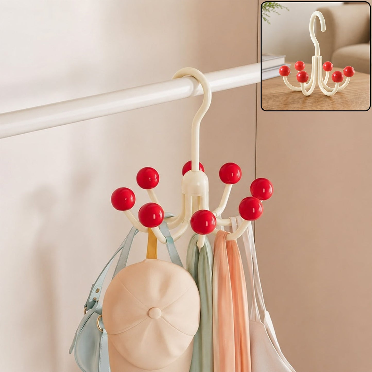 360 Degree Rotating Multi Arm Hanger Hook For Wardrobe Storage And Bags (1 Pc)